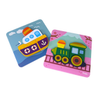 Leseni Montessori puzzle z motivi ladje in vlaka za razvoj fine motorike in prepoznavanja oblik
