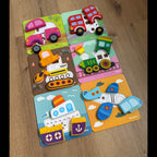 Komplet 6 lesenih sestavljank z vozili – kakovostna izobraževalna igrača za učenje skozi igro